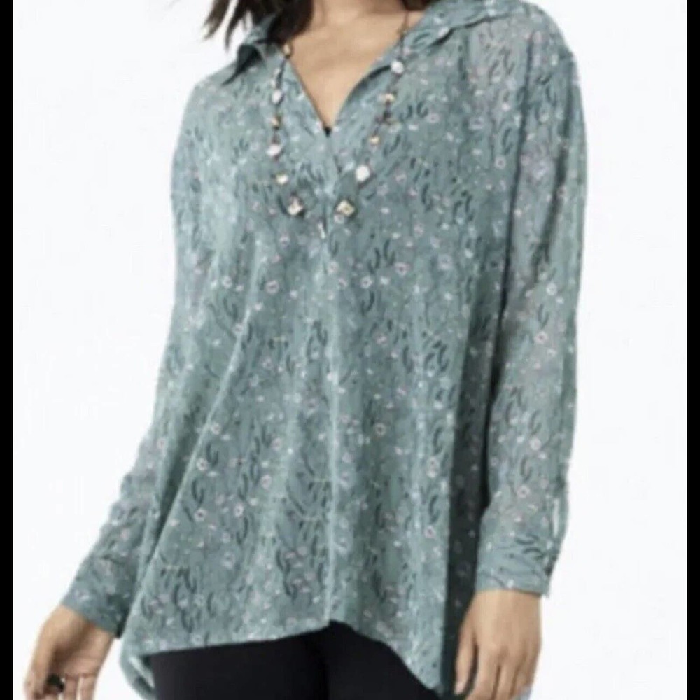 Cabi Shirt XS Chase Field of Flowers Style 3761 Fall 2019 Oversized Teal